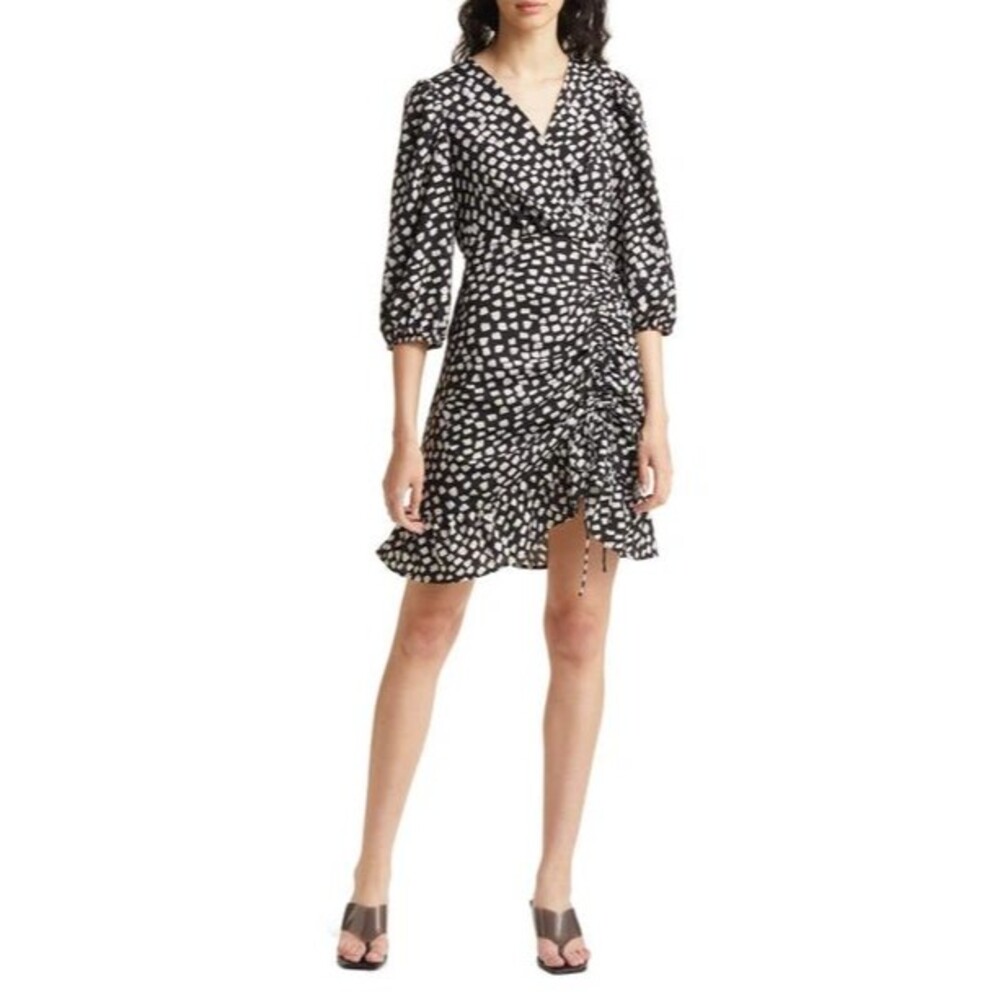 Vero Moda Chi Long Sleeve Recycled Polyester Dress S Black Aop Gia NWT B40